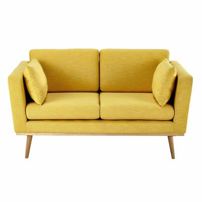 Modern Yellow Fabric Comfy Loveseat 2 Seater for Living Room