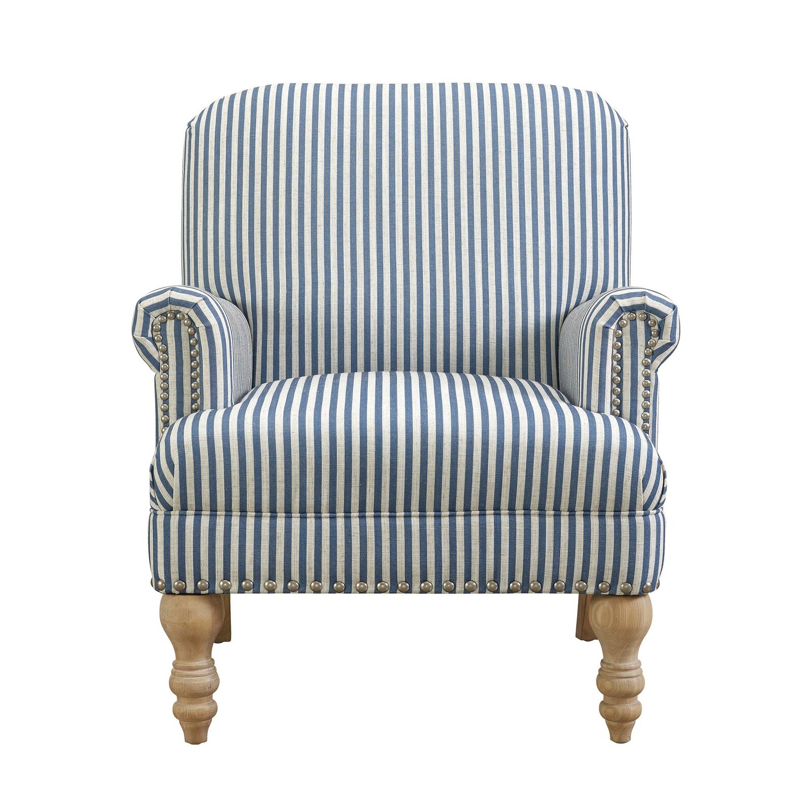 Simple Armchair Blue and White Lined Fabric Sofa