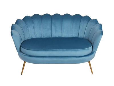 Loveseat Sofa Upholstered Solid Wood Blue Velvet Fabric with Metal Legs