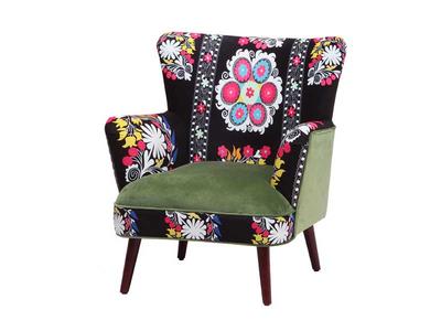Armchair Solid Wood Wingback Velvet Fabric Fowered with Wood Legs