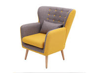 Wingback Tufted Club Linen Fabric Armchair for Living Room Furniture