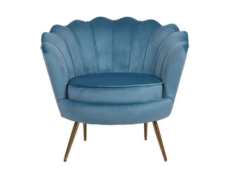 Upholstered Velvet Flowered Armchair with Metal Legs for Living Room