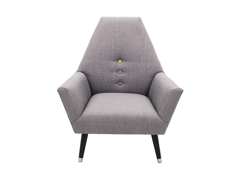 Modern Wooden Frame Grey Velvet Fabric Armchair for Living Room